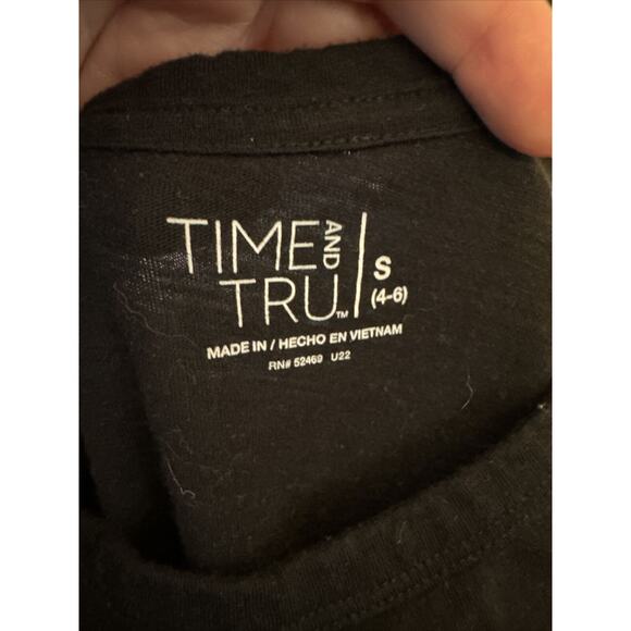Time and Tru Womens Top Sz S 4 6 Black Crew Neck Pullover Short Sleeve Solid Tee - Picture 6 of 7